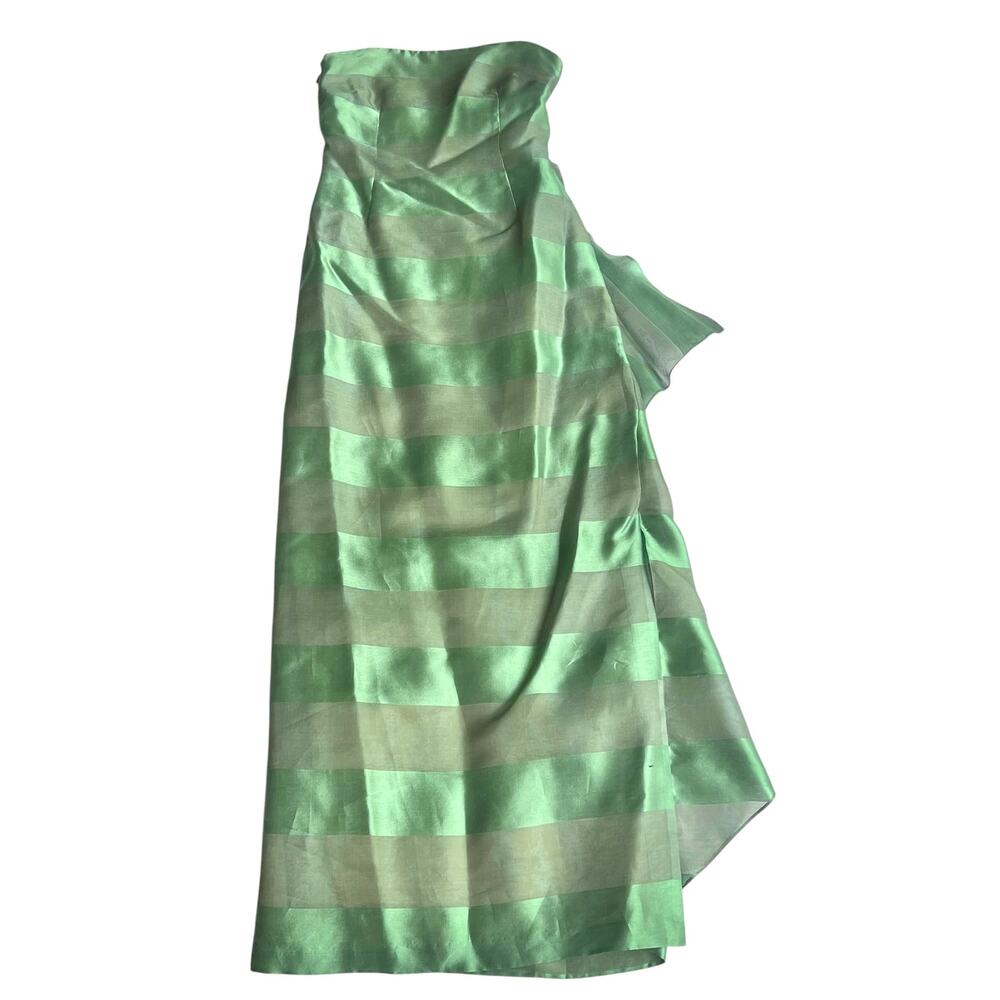 Kay Unger New York Strapless Silk Dress Mint Green Stripe Gown Size 8 Ret $900